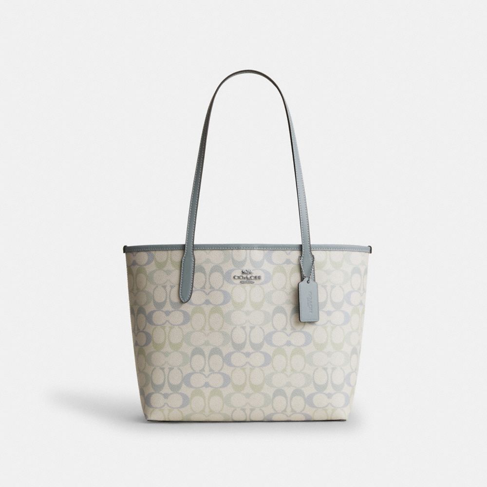 COACH®,Medium City Tote Bag In Pretty Signature Canvas,,Front View