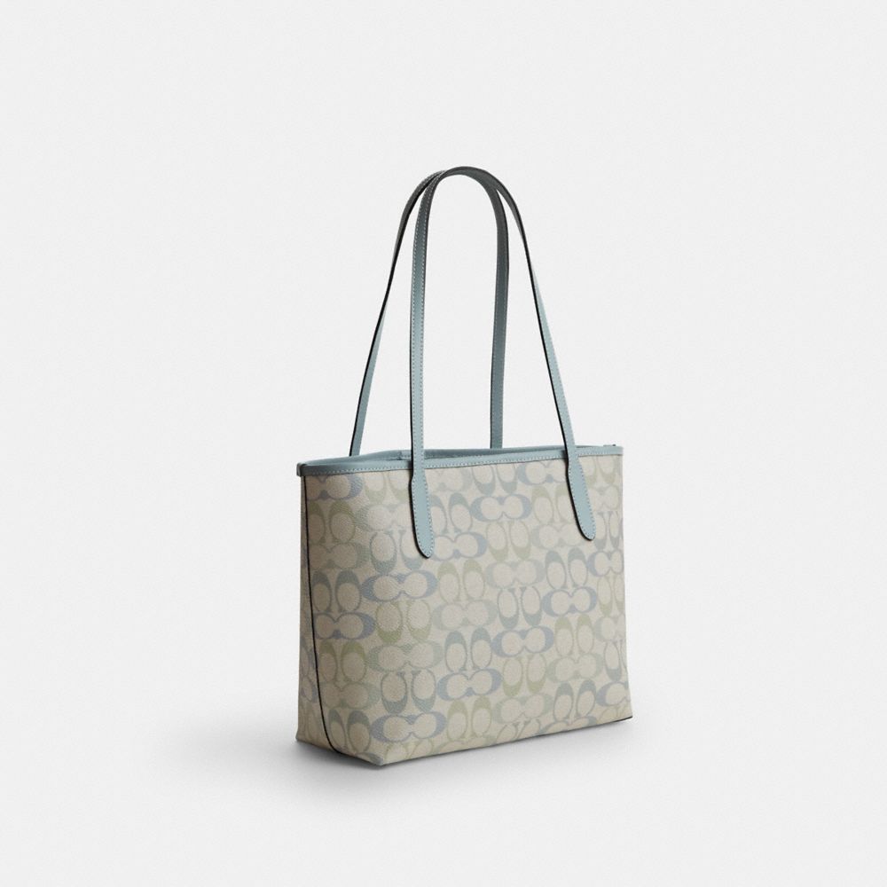 COACH®,Medium City Tote Bag In Pretty Signature Canvas,,Angle View