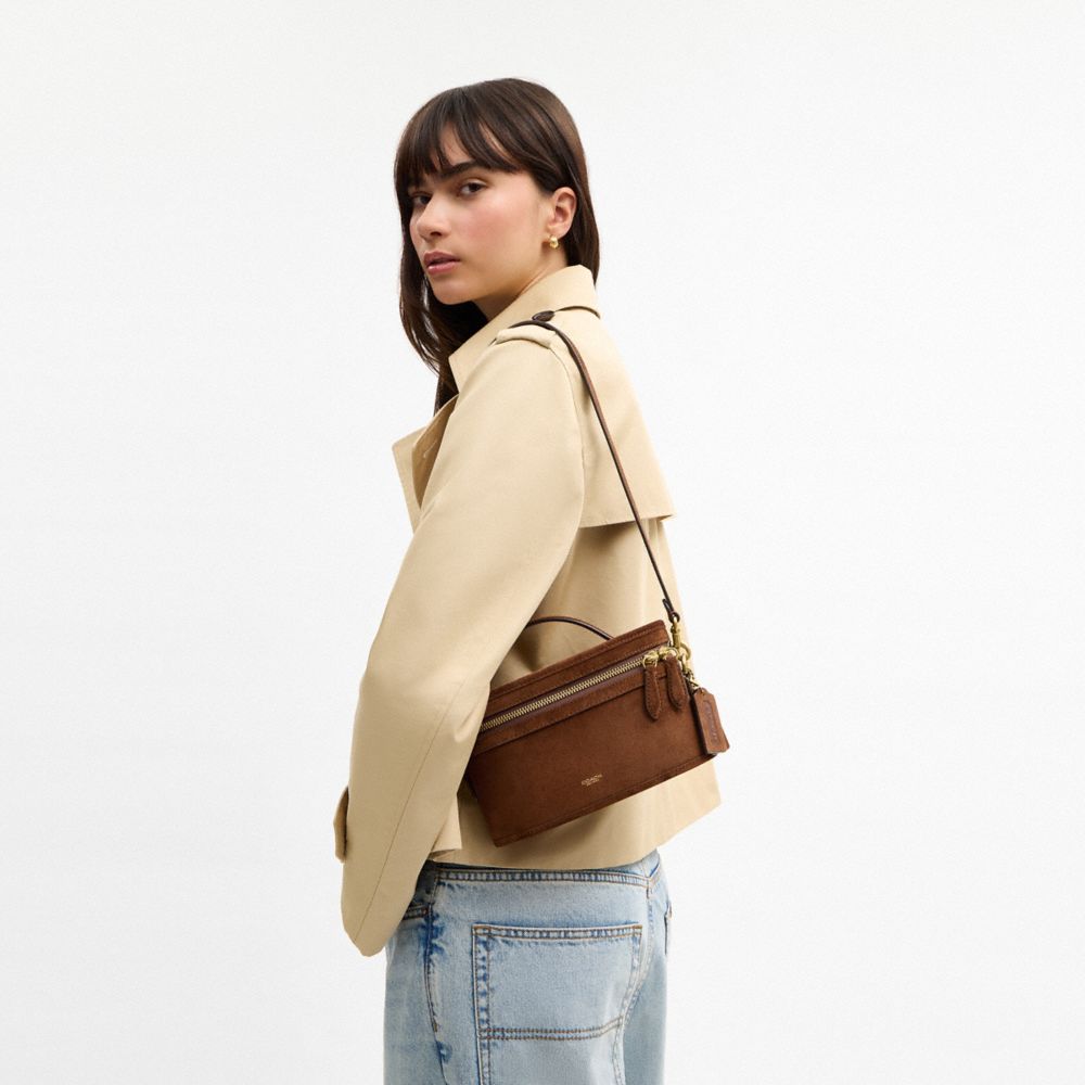 COACH®,Trail Bag,Recycled Polyester,Lining Recycled Polyester,Suede,Calfskin Leather,Vanity Bag,Pendant,Adjustable,Sustain...,Brown,Detail View