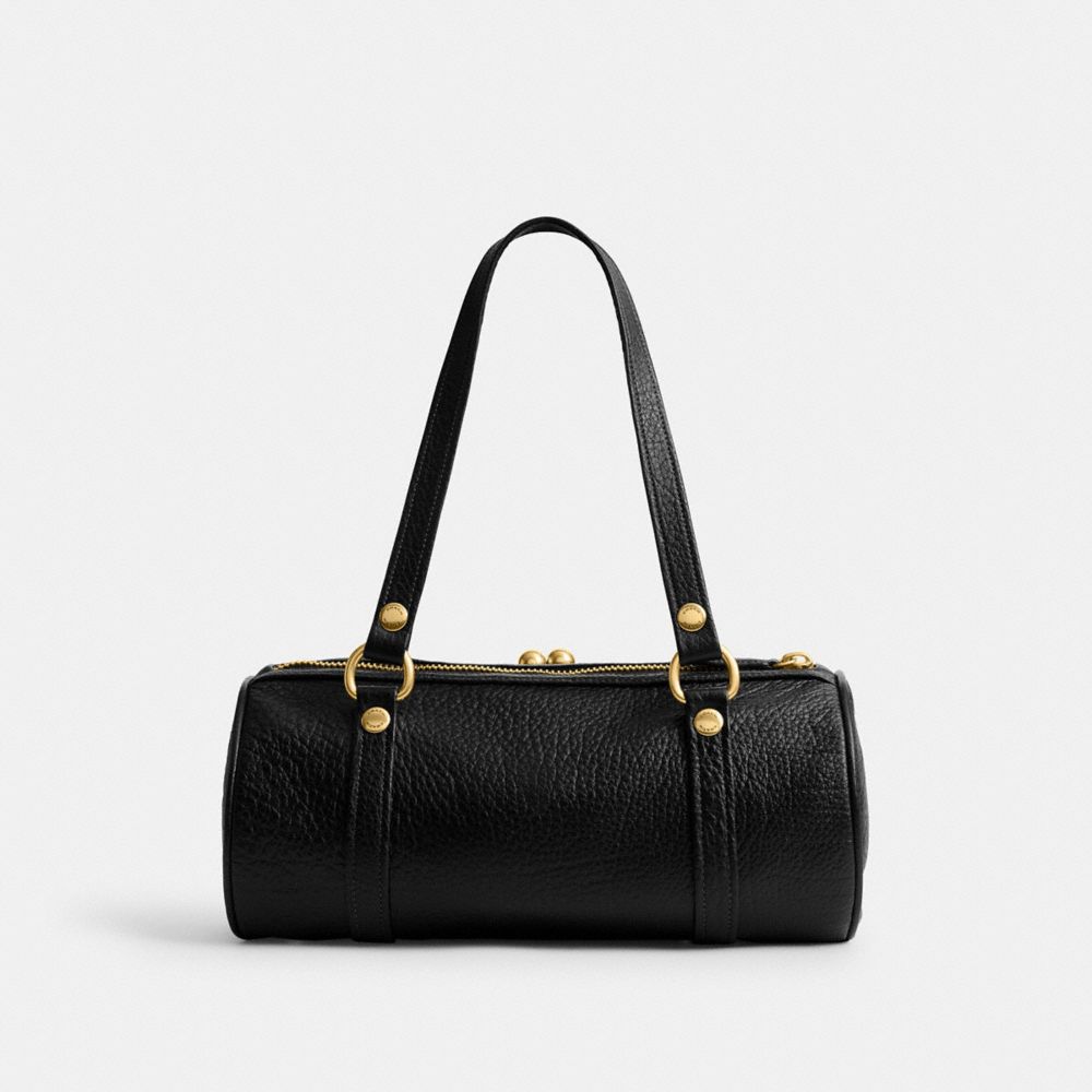 COACH®,Kisslock Barrel Bag,Leather,Barrel Bag,Pendant,Sustainable,Brass,Day Party,Black,Back View