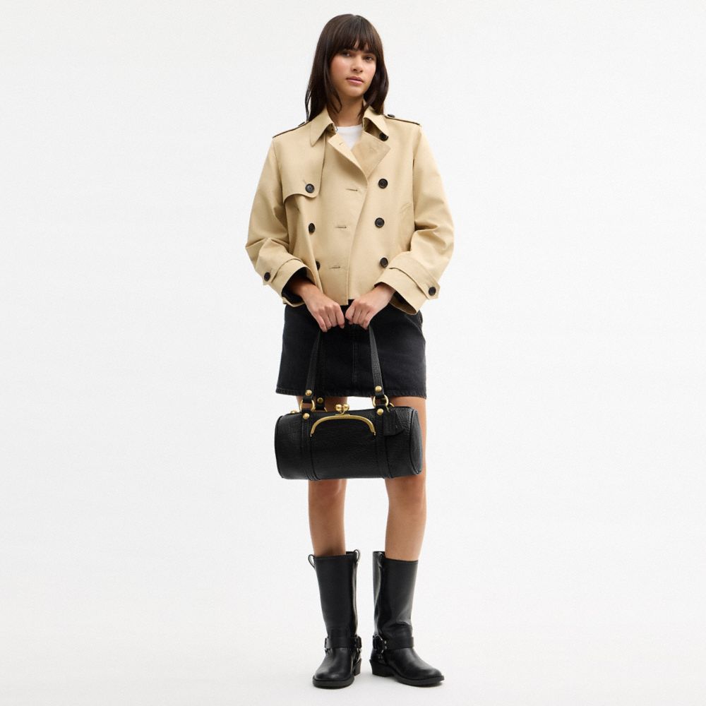 COACH®,Kisslock Barrel Bag,Leather,Barrel Bag,Pendant,Sustainable,Brass,Day Party,Black,Detail View