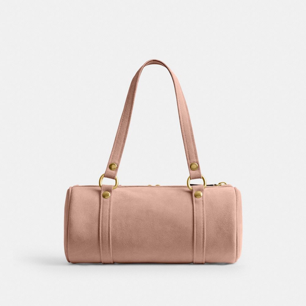 COACH®,Kisslock Barrel Bag,Suede,Lining Cotton,Lining Cotton Knit,Barrel Bag,Pendant,Brass,Day Party,Blush,Back View