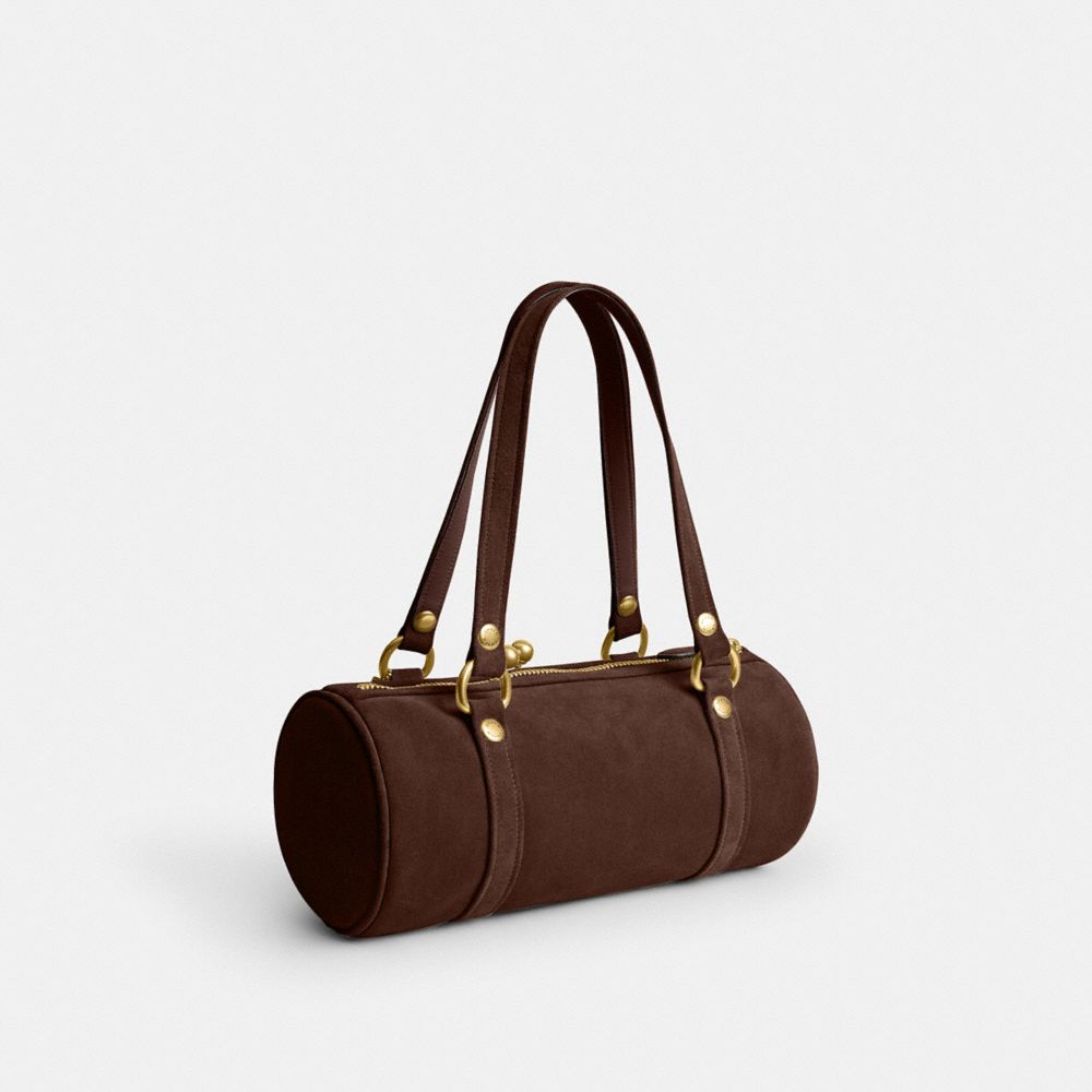 COACH®,キスロック バレル バッグ,ショルダーバッグ,ﾌﾞﾗｽ/ﾀﾞｰｸ ﾁｮｺﾚｰﾄ