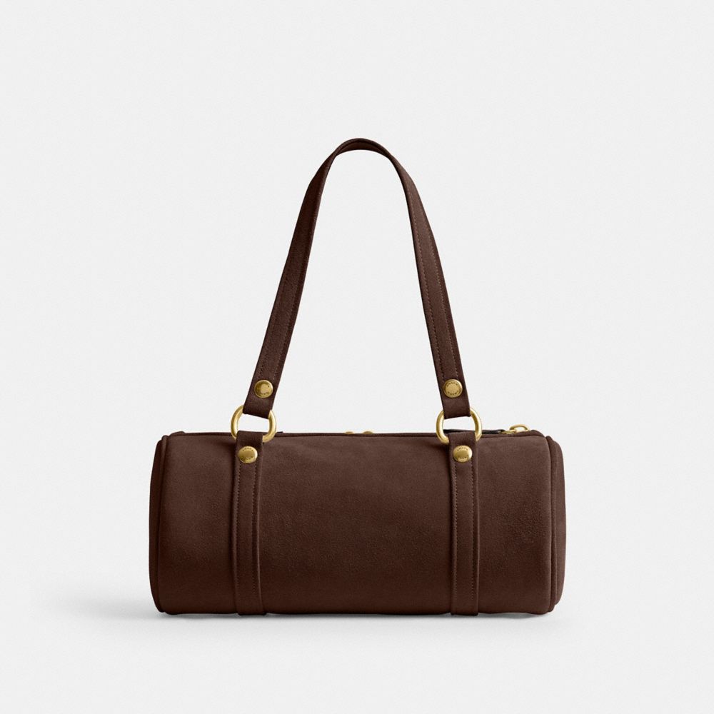 COACH®,キスロック バレル バッグ,ショルダーバッグ,ﾌﾞﾗｽ/ﾀﾞｰｸ ﾁｮｺﾚｰﾄ