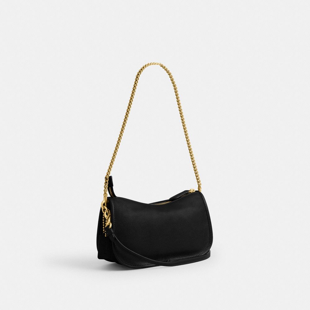 COACH®,Twin Turnlock Waverly Bag,Leather,Lining Cotton,Shoulder Bag,Pendant,Adjustable,Compact,Sustainable,Gold Metal,Bras...,Black,Angle View
