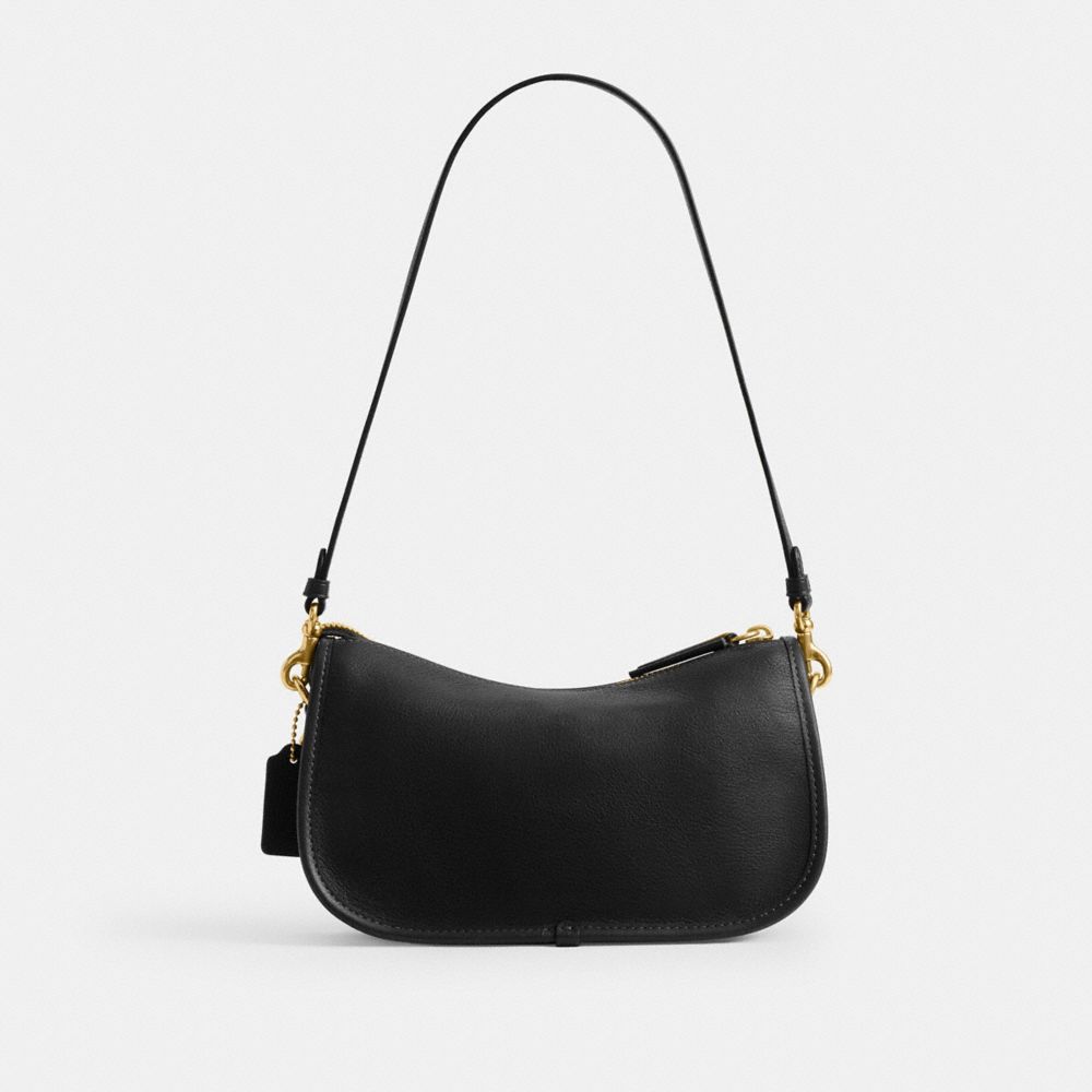 COACH®,Twin Turnlock Waverly Bag,Leather,Lining Cotton,Shoulder Bag,Pendant,Adjustable,Compact,Sustainable,Gold Metal,Bras...,Black,Back View