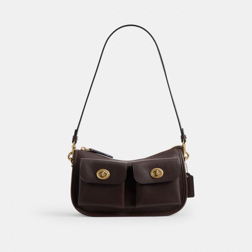COACH®,Twin Turnlock Waverly Bag,Leather,Cotton,Shoulder Bag,Compact,Gold Metal,Day Party,,Front View