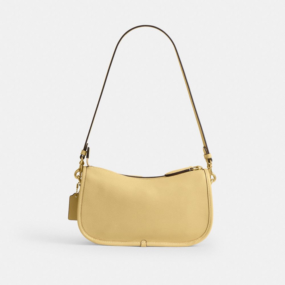 COACH®,Twin Turnlock Waverly Bag,Leather,Lining Cotton,Shoulder Bag,Pendant,Adjustable,Compact,Sustainable,Gold Metal,Bras...,Beige,Back View