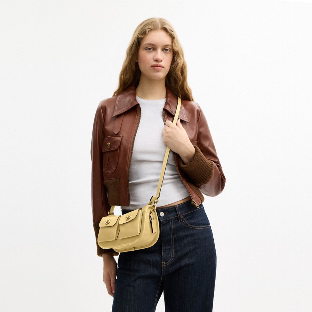 COACH®,Twin Turnlock Waverly Bag,Leather,Lining Cotton,Shoulder Bag,Pendant,Adjustable,Compact,Sustainable,Brass,Gold Meta...,Beige