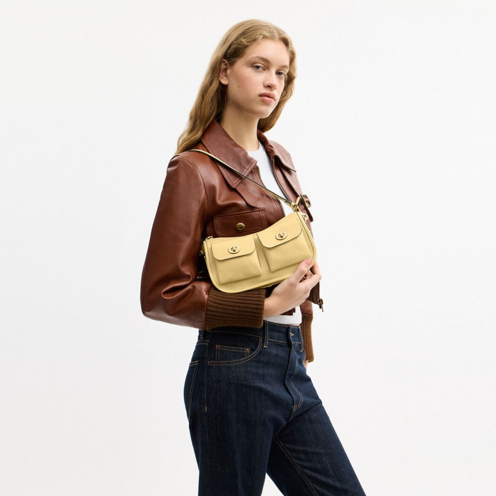 COACH®,Twin Turnlock Waverly Bag,Leather,Lining Cotton,Shoulder Bag,Pendant,Adjustable,Compact,Sustainable,Brass,Gold Meta...,Beige,Detail View