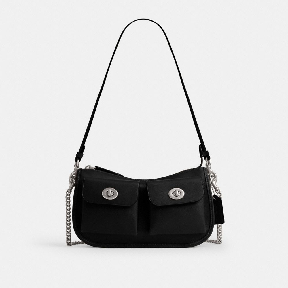 COACH®,Borsa Waverly Con Doppia Chiusura Girevole,natural_grain_leather,Media,Argento/Nero,Front View