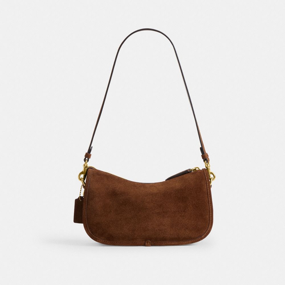 COACH®,Twin Turnlock Waverly Bag,Suede,Leather,Shoulder Bag,Metal Material,Pendant,Compact,3 in 1,Adjustable,Gold Metal,Br...,Brown,Back View