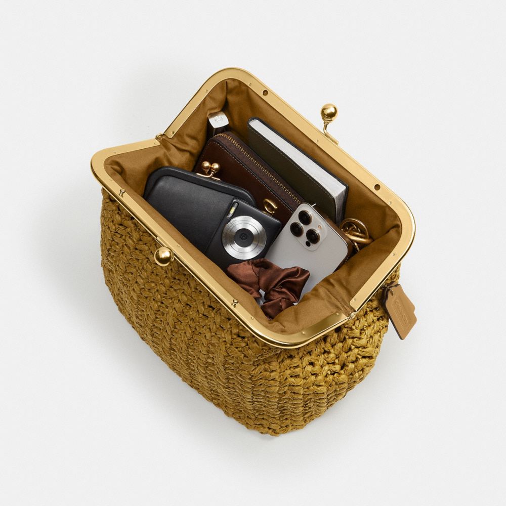 Coach 27 Kisslock Frame Interwoven Tote Bag In Brown