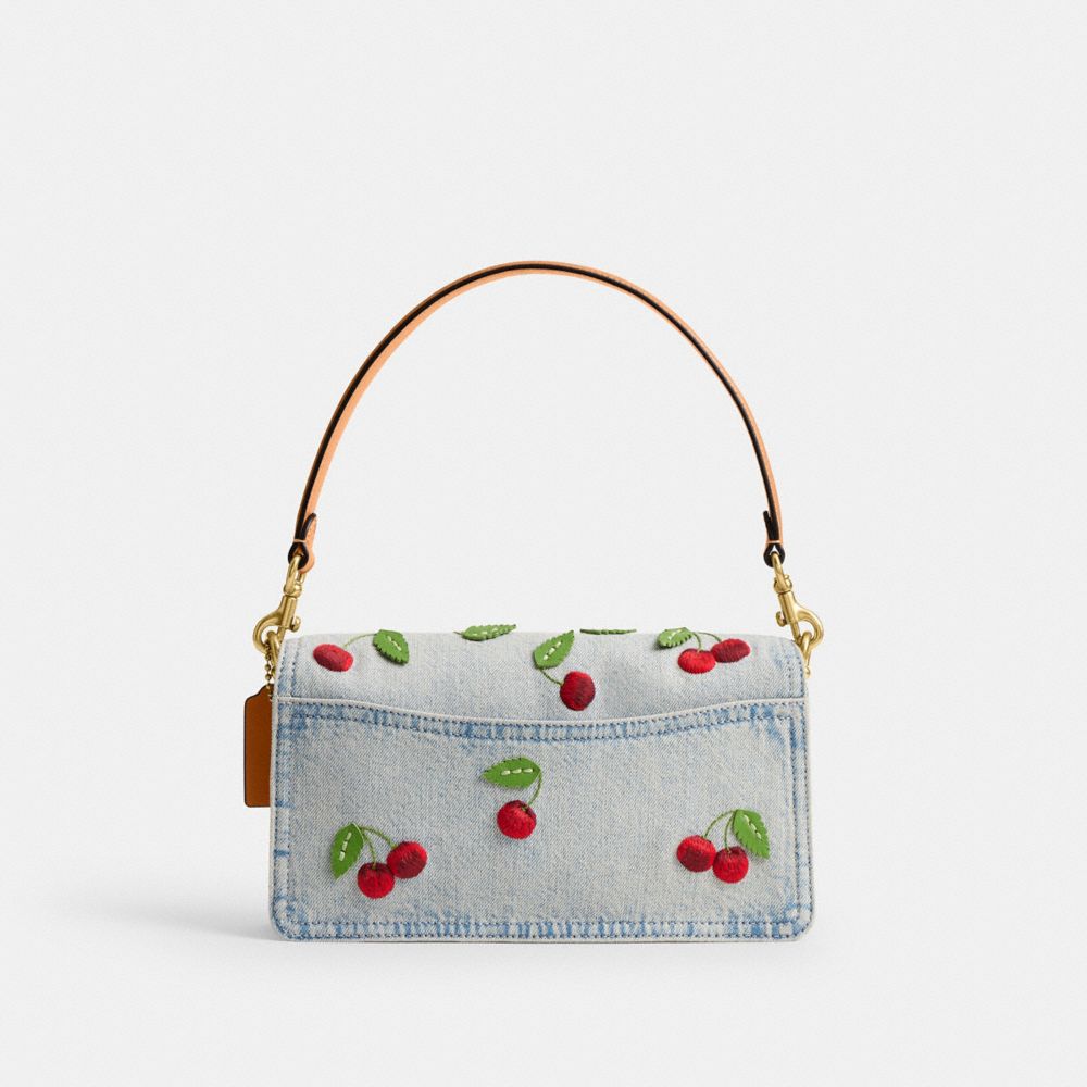 COACH®,Tabby Shoulder Bag 26 With Cherry Embroidery,Cotton,Leather,Lining Knit,Denim,Lining Cotton,Shoulder Bag,Metal Mate...,Gray,Back View