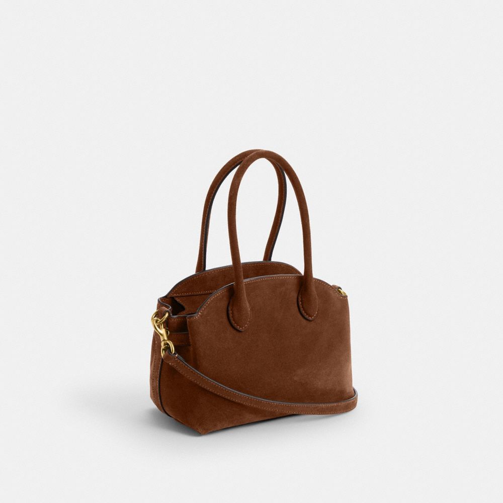 COACH®,Soft Empire Carryall Bag 21,Leather,Suede,Lining Synthetic,Satchel,Pendant,Expandable,Brass,Work,Brown,Angle View