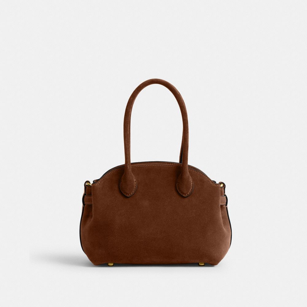 COACH®,Soft Empire Carryall Bag 21,Leather,Suede,Lining Synthetic,Satchel,Pendant,Expandable,Brass,Work,Brown,Back View
