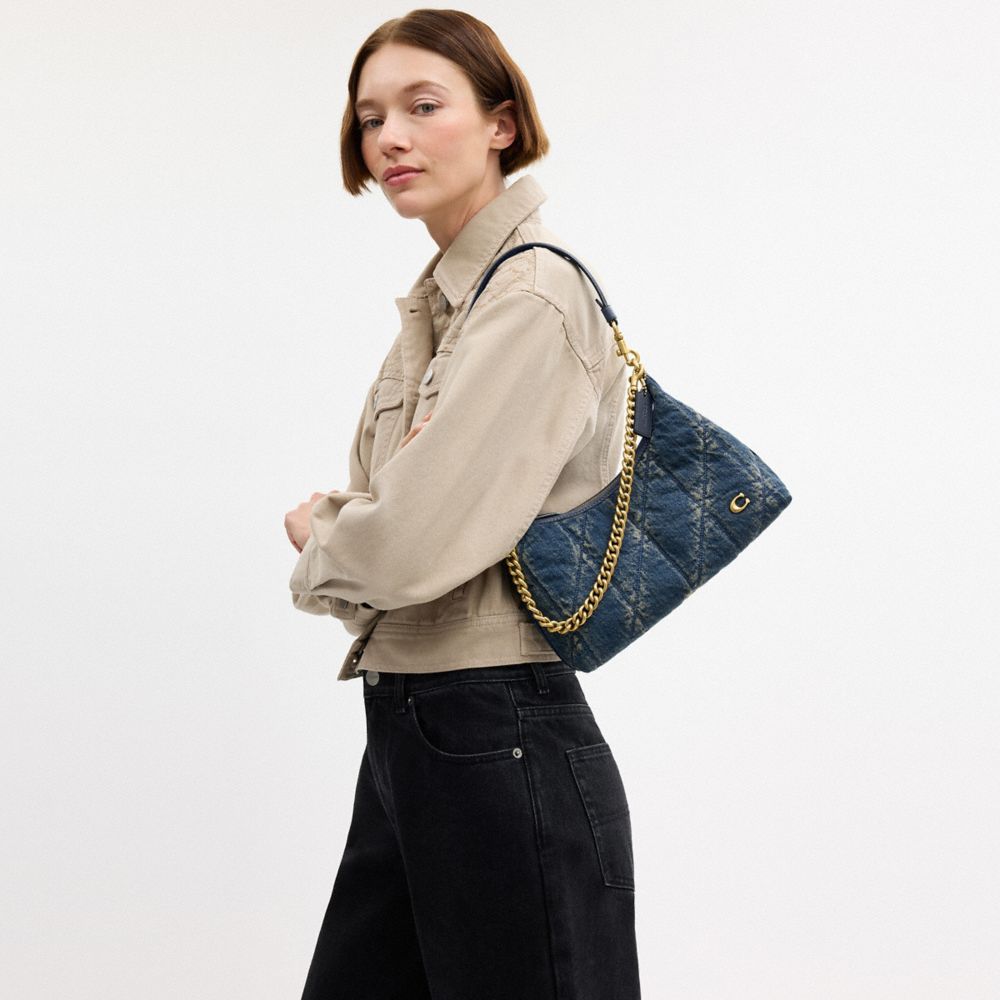COACH®,Juliet Shoulder Bag 25 In Regenerative Cotton Denim With Quilting,,Detail View