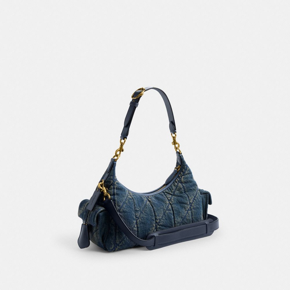 COACH®,Pocket Juliet Bag 30 In Regenerative Cotton Denim With Quilting,,Angle View
