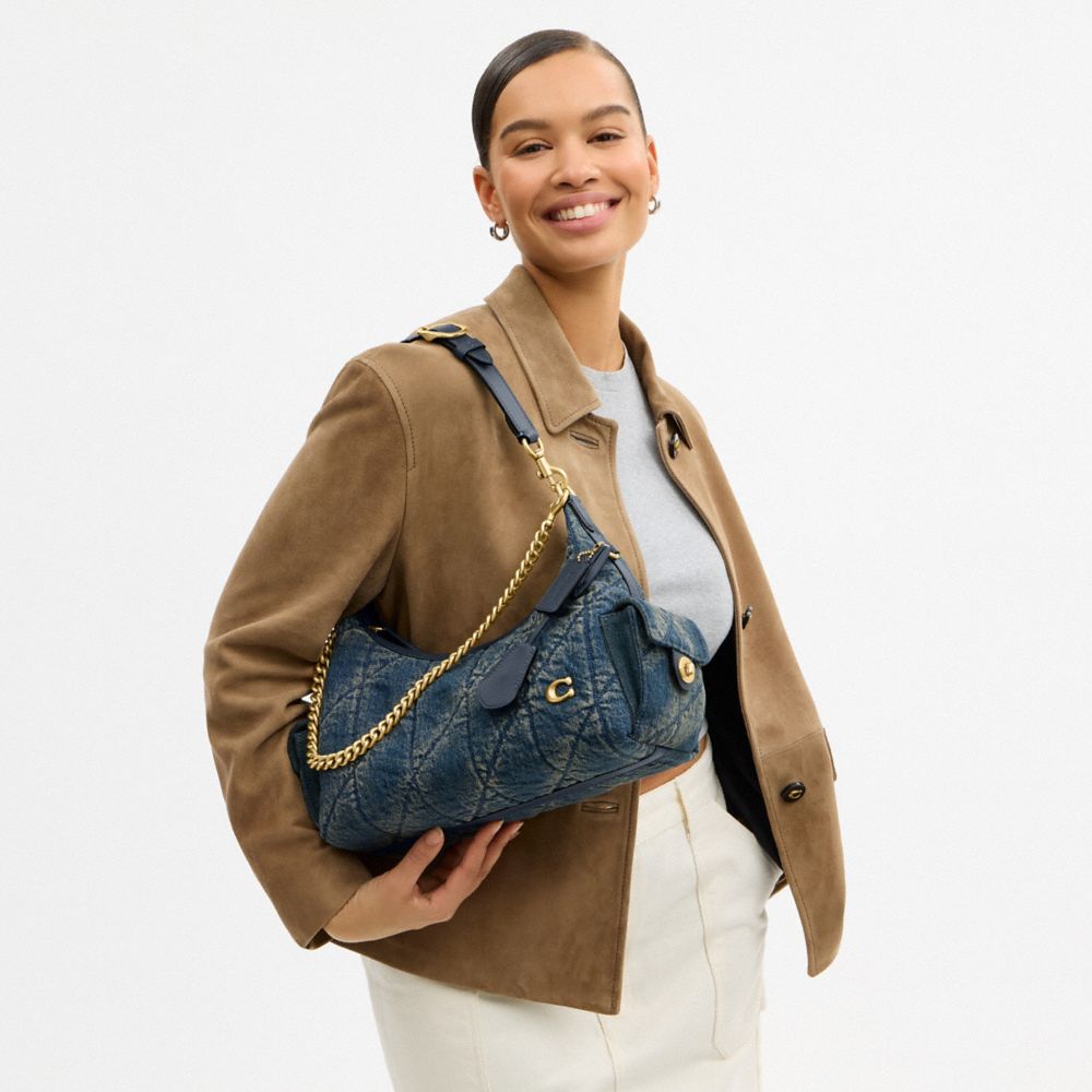 COACH®,Pocket Juliet Bag 30 In Regenerative Cotton Denim With Quilting,,Detail View