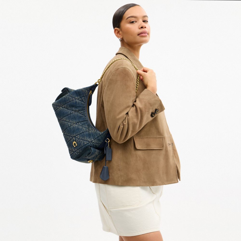 Женские сумки Coach Pocket Juliet Bag 30 In Regenerative Cotton Denim With Quilting — фото 9