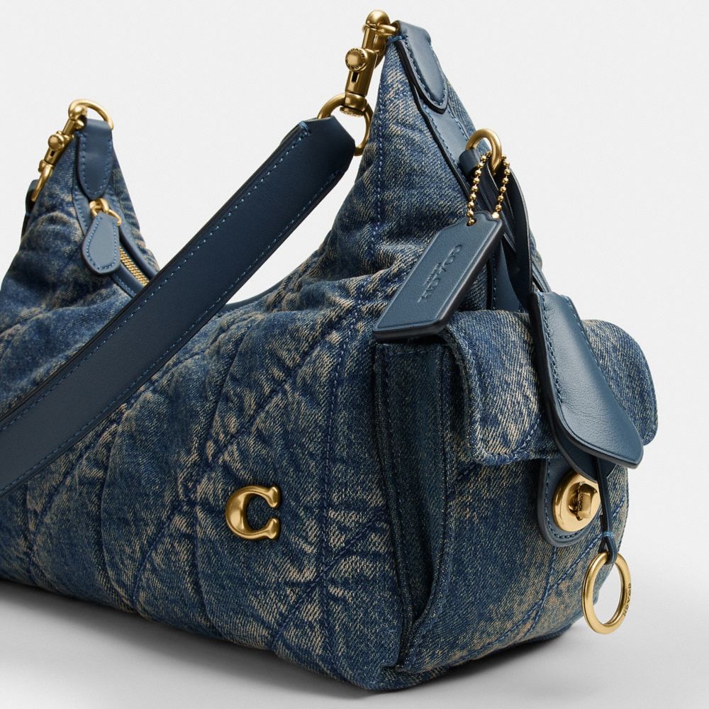 Pocket Juliet Bag 30 In Regenerative Cotton Denim With Quilting