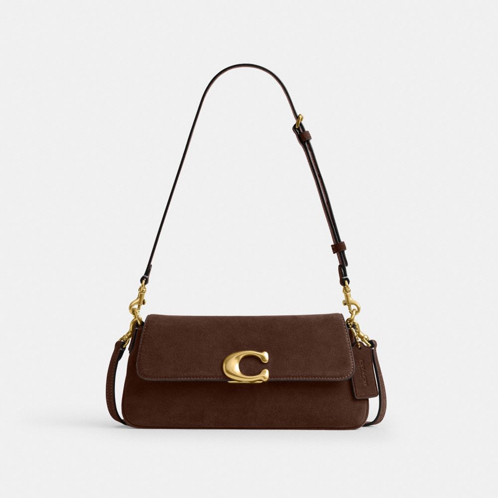 COACH®,SAC ÉPAULE JET,Laiton/Chocolat foncé,Front View