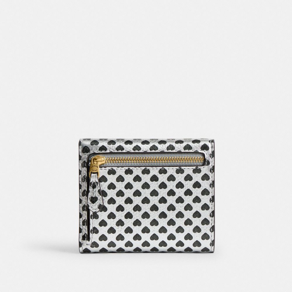 COACH®,Mila Small Flap Wallet With Heart Print,Leather,Tri Fold,Metal,Casual,Multi Color,Back View