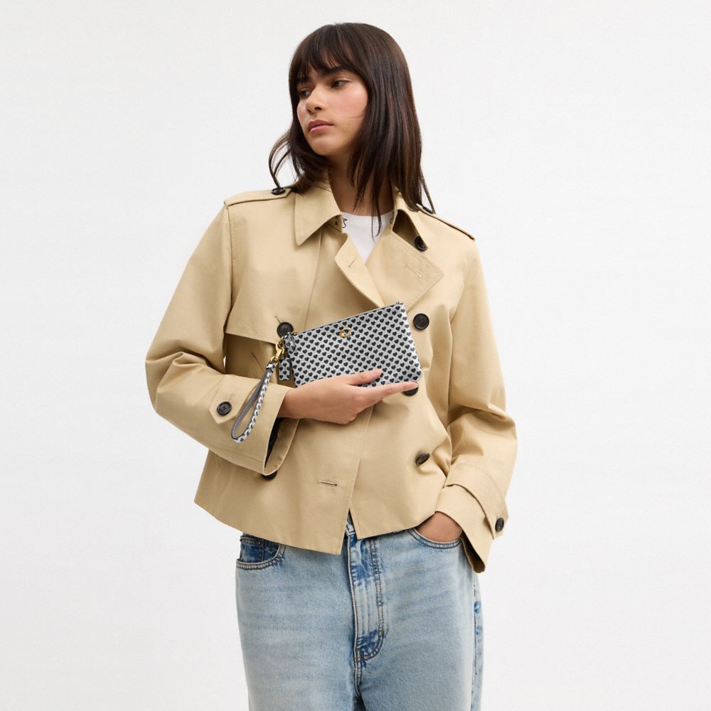 COACH®,Essential Small Wristlet With Heart Print,Calfskin Leather,Recycled Polyester,Leather,Pouch,Wristlet,Metal Material...,Multi Color,Detail View