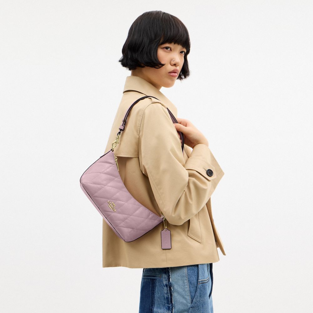 COACH®,Caitlin Shoulder Bag With Quilting,Lining Recycled Polyester,Recycled Polyester,Shoulder Bag,Logo,Chain Detail,Shou...,Lavender,Detail View