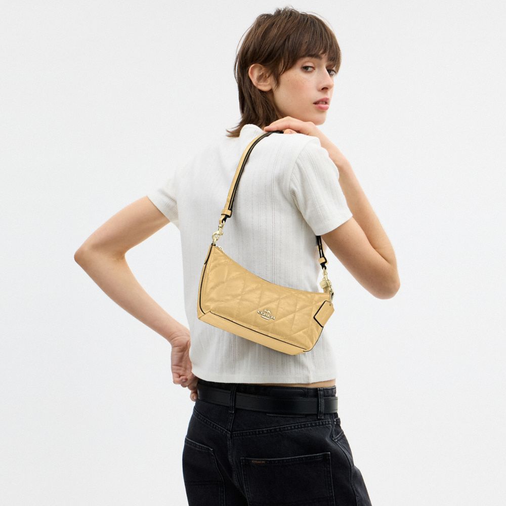 COACH®,Caitlin Shoulder Bag With Quilting,Lining Recycled Polyester,Recycled Polyester,Shoulder Bag,Logo,Chain Detail,Shou...,Beige,Detail View