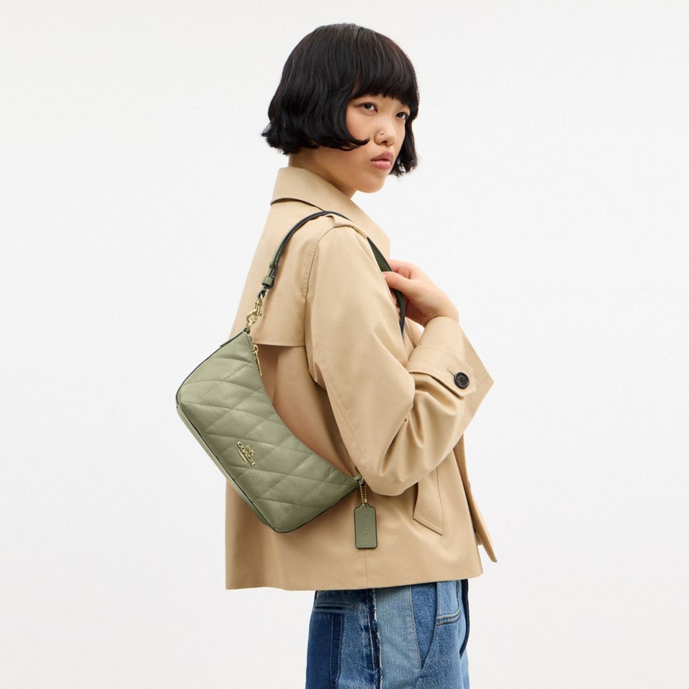 COACH®,Caitlin Shoulder Bag With Quilting,Lining Recycled Polyester,Recycled Polyester,Shoulder Bag,Logo,Chain Detail,Shou...,Olive,Detail View