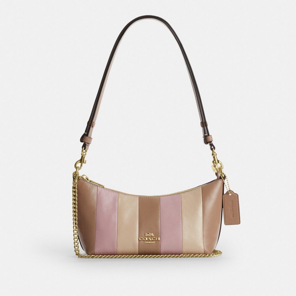 COACH®,Caitlin Shoulder Bag With Striped Patchwork,,Front View