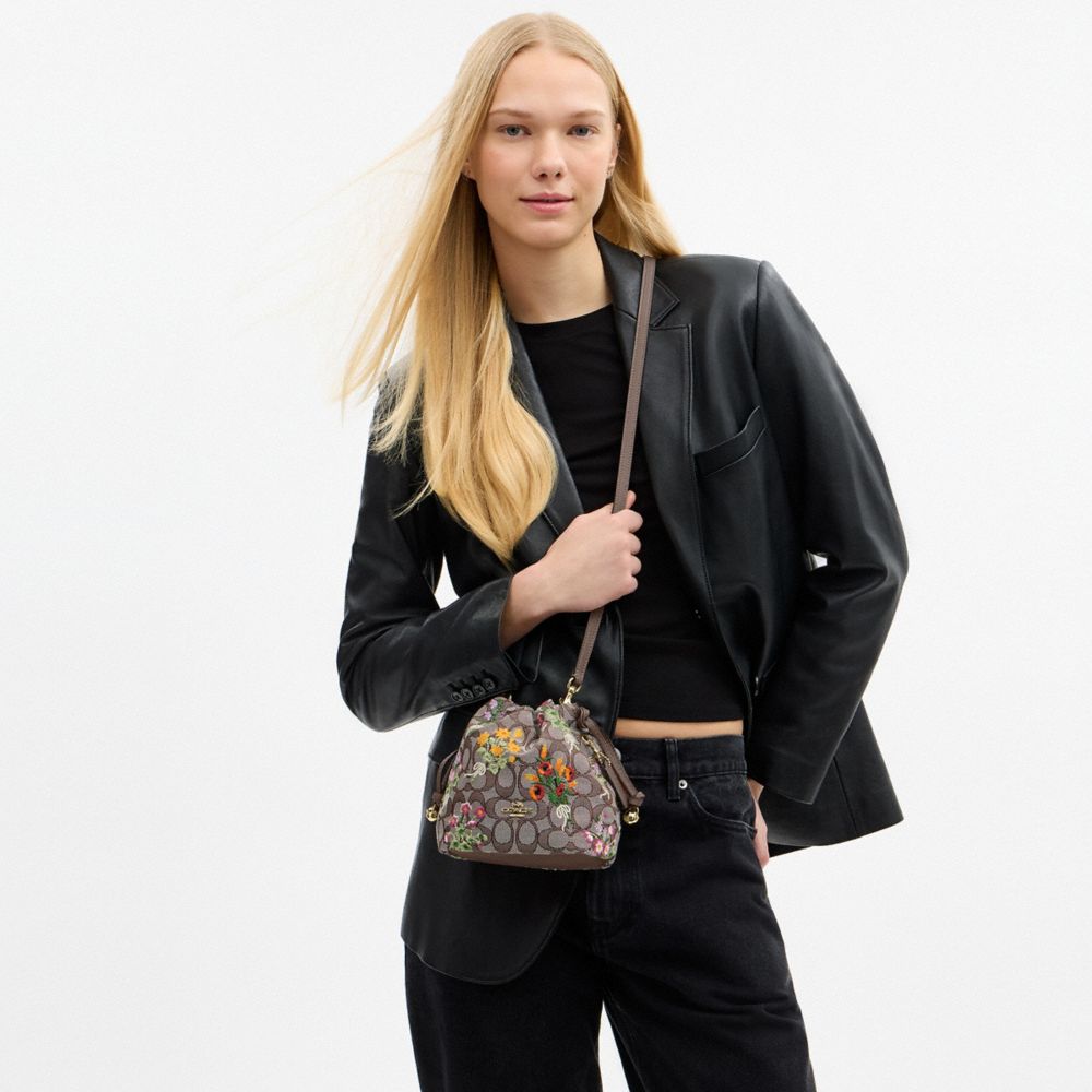 COACH®,Faye Mini Drawstring Bag In Signature Jacquard With Floral Embroidery,
