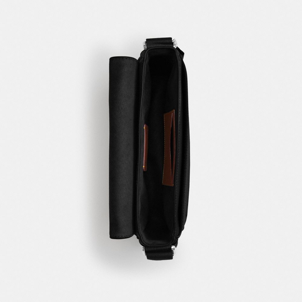 COACH®,Jack Small Flap Crossbody Bag,Recycled Polyester,Leather,Crossbody,Adjustable,Casual,Black,Inside View,Top View