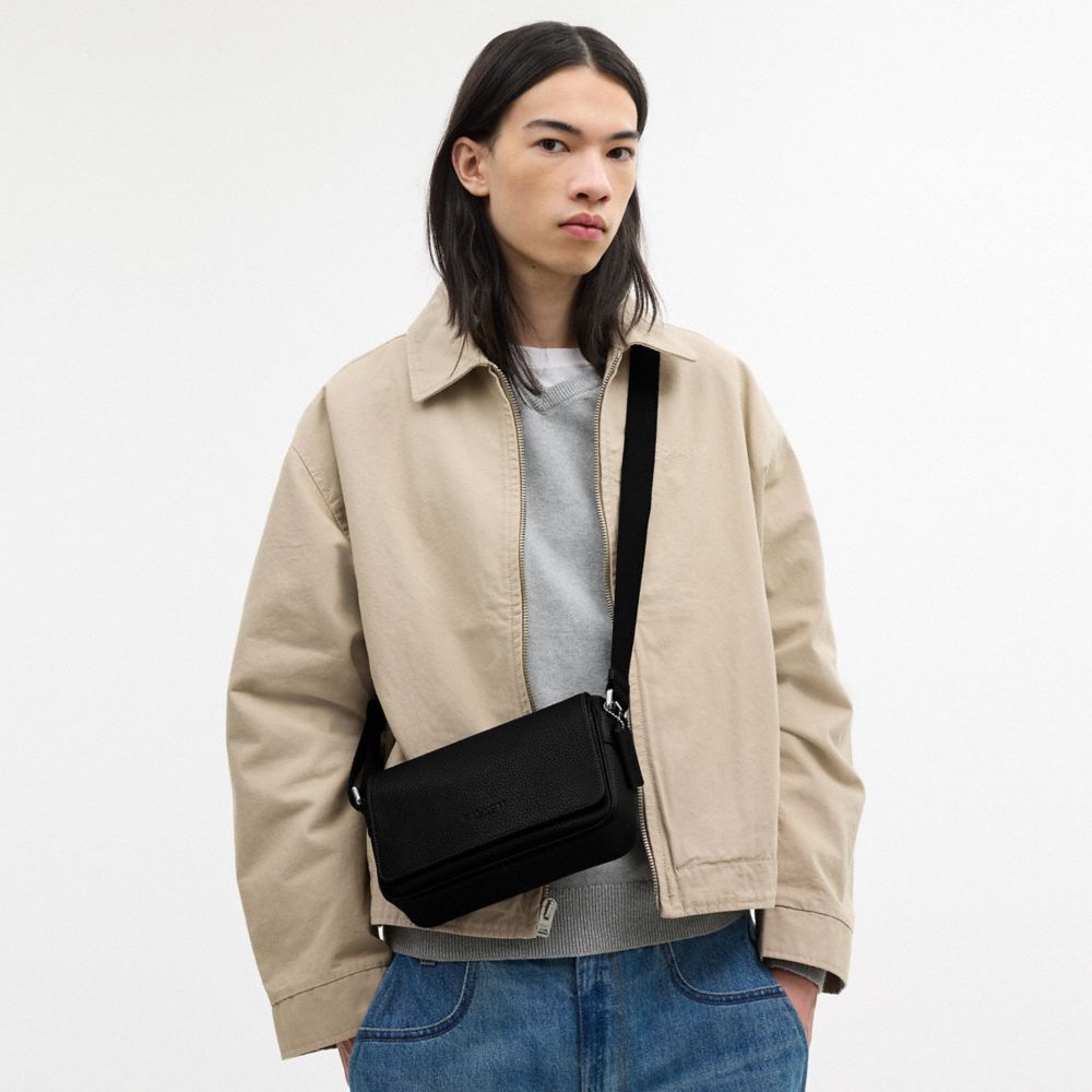 COACH®,Jack Small Flap Crossbody Bag,Recycled Polyester,Leather,Crossbody,Adjustable,Casual,Black,Detail View