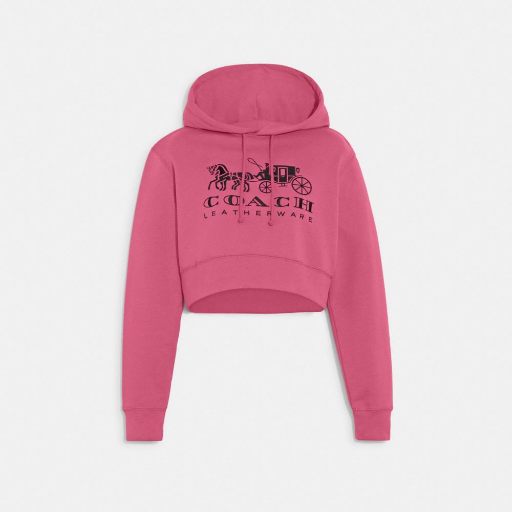 COACH®,HORSE AND CARRIAGE CROPPED HOODIE IN ORGANIC COTTON,Organic Cotton,Petunia,Front View