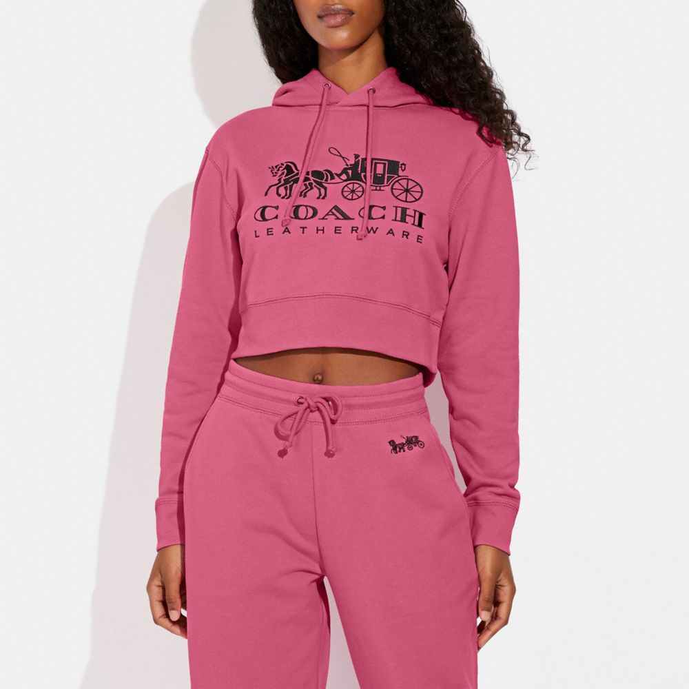 COACH®,HORSE AND CARRIAGE CROPPED HOODIE IN ORGANIC COTTON,Organic Cotton,Petunia,Scale View