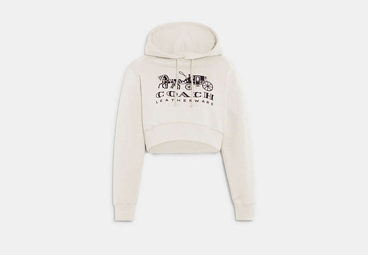 COACH®,HORSE AND CARRIAGE CROPPED HOODIE IN ORGANIC COTTON,Organic Cotton,White,Front View