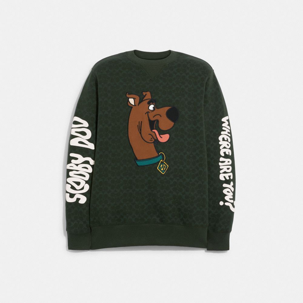 COACH®,COACH | SCOOBY-DOO! SIGNATURE CREWNECK SWEATSHIRT,Cotton/Polyester,Green,Front View image number 0