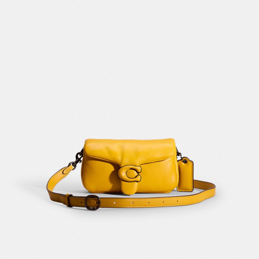COACH®,Restored Pillow Tabby Shoulder Bag 18,Leather,Crossbody,Logo,Metal,Day Party,Mustard,Front View