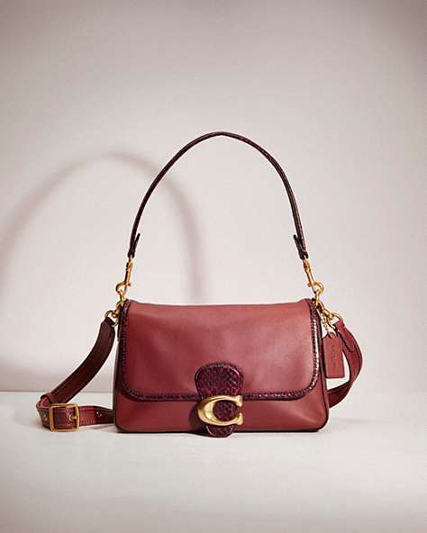 COACH®,RESTORED SOFT TABBY SHOULDER BAG WITH SNAKESKIN DETAIL,Leather,Large,Brass/Wine,Front View