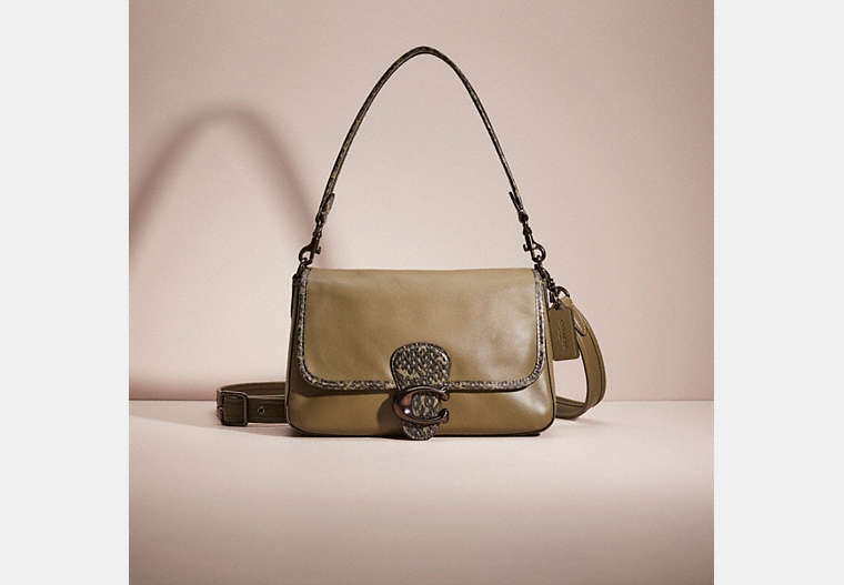 COACH®,RESTORED SOFT TABBY SHOULDER BAG WITH 
SNAKESKIN DETAIL,Leather,Large,Pewter/Army Green Multi,Front View
