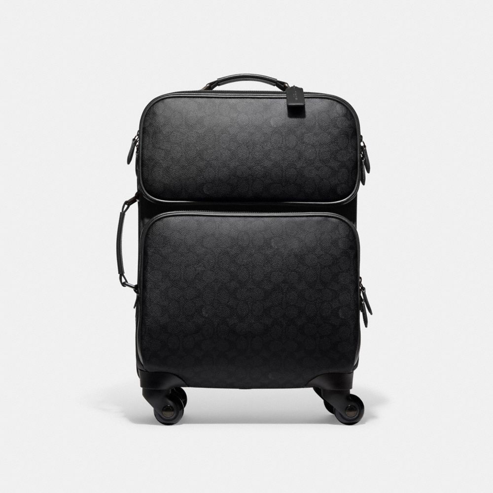 COACH®,WHEELED CARRY ON IN SIGNATURE CANVAS,Signature Coated Canvas,X-Large,Charcoal,Front View