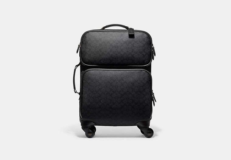 COACH®,WHEELED CARRY ON IN SIGNATURE CANVAS,Signature Coated Canvas,Charcoal,Front View