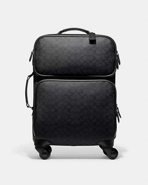 COACH®,WHEELED CARRY ON IN SIGNATURE CANVAS,Signature Coated Canvas,Charcoal,Front View
