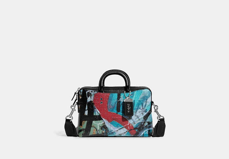 COACH®,COACH X MINT + SERF ROGUE SLIM BRIEF 25,Pebble Leather,Small,Black Multicolor,Front View