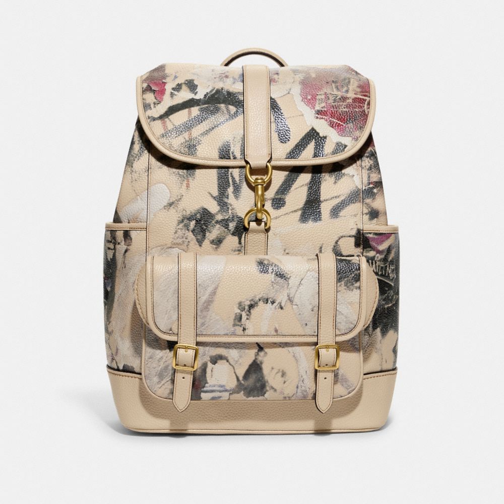 COACH®,COACH X MINT + SERF CARRIAGE BACKPACK,Pebble Leather,X-Large,Ivory Multicolor,Front View