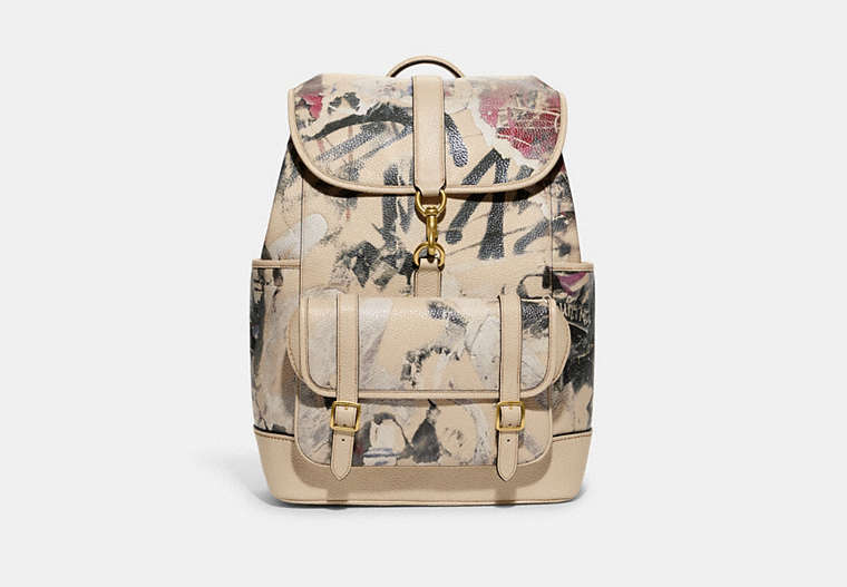 COACH®,COACH X MINT + SERF CARRIAGE BACKPACK,Pebble Leather,X-Large,Ivory Multicolor,Front View