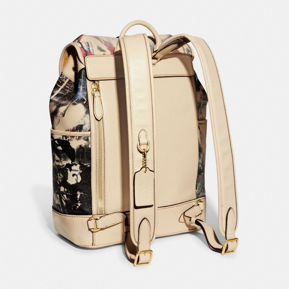 COACH®,COACH X MINT + SERF CARRIAGE BACKPACK,Pebble Leather,X-Large,Ivory Multicolor,Angle View
