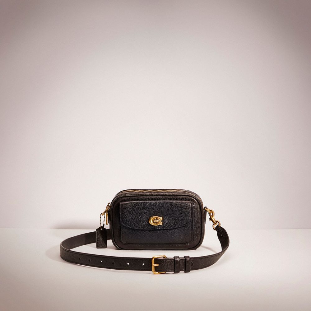 COACH®,RESTORED WILLOW CAMERA BAG,Polished Pebble Leather,Mini,Brass/Black,Front View